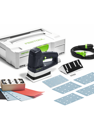 Lijadora lineal Festool LS 130 EQ-Plus DUPLEX 260 W 133 x 80 mm + 1x kit de montaje zapata de perfil + 400x tiras de lijado + Systainer