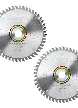 Festool Spezial Kreissägeblatt Set 2x HW 160 x 2,2 x 20 mm TF48 160 mm ( 2x 496308 ) 48 Zähne - Toolbrothers