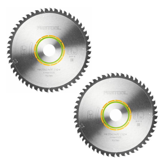 Festool Feinzahn Kreissägeblatt Set 2x 210 x 30 x 2,4 mm W52 210 mm ( 2x 493199 ) 52 Zähne - Toolbrothers