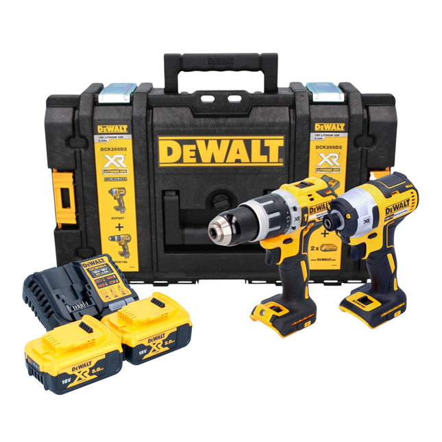 DeWalt DCK 266 P2T inalámbrico combi pack 18 V DCD 796 taladro de impacto + DCF 887 llave de impacto + 2x batería recargable 5.0 Ah + cargador + TSTAK