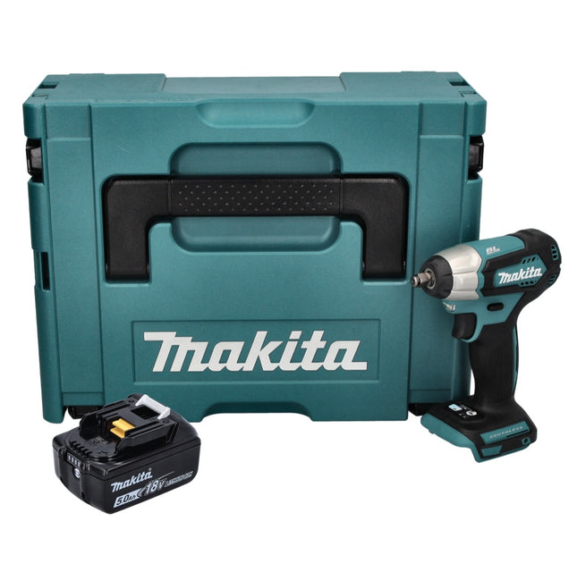 Makita DTW 180 T1J cordless impact wrench 18 V 180 Nm 3/8" brushless + 1x battery 5.0 Ah + Makpac - without charger