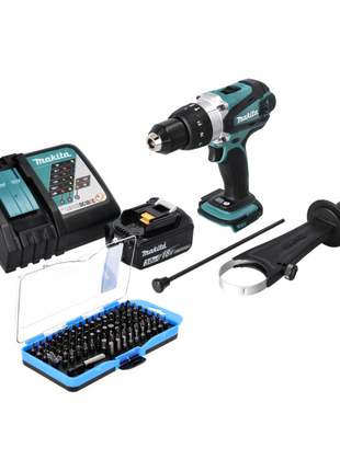 Makita DHP 458 RF1 Perceuse-visseuse à percussion sans fil 18 V 91 Nm + 1x Batterie 3,0 Ah + Chargeur +  Jeu d'embouts - 100 pièces