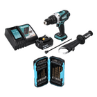 Makita DHP 458 RF1 taladro percutor inalámbrico 18 V 91 Nm + 1x batería 3,0 Ah + cargador + juego de brocas de 40 piezas