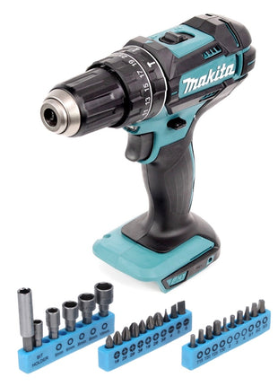 Makita DHP 482 Z Perceuse-visseuse à percussion sans fil 18 V 62 Nm + Jeu de 26 douilles à embouts - sans batterie, sans chargeur