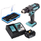 Makita DHP 482 RF1 Perceuse-visseuse à percussion sans fil 18 V 62 Nm + 1x Batterie 3,0 Ah + Chargeur + Jeu de 100 embouts