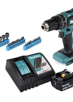 Makita DHP 485 RF1 Akku Schlagbohrschrauber 18 V 50 Nm Brushless + 1x Akku 3,0 Ah + Ladegerät + 26 tlg. Bit Steckschlüssel Set