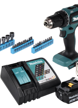 Makita DDF 485 RF1 Akku Bohrschrauber 18 V 50 Nm Brushless + 1x Akku 3,0 Ah + Ladegerät + 26 tlg. Bit Steckschlüssel Set