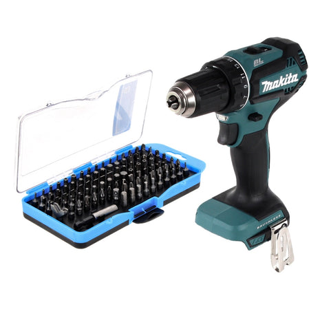 Taladro atornillador inalámbrico Makita DDF 485 Z 18 V 50 Nm sin escobillas + juego de puntas de 100 piezas - sin batería, sin cargador