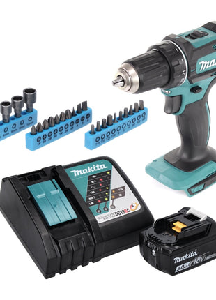 Taladro atornillador a batería Makita DDF 482 RF1 18 V 62 Nm + 1x batería 3,0 Ah + cargador + juego de llaves de vaso de 26 piezas