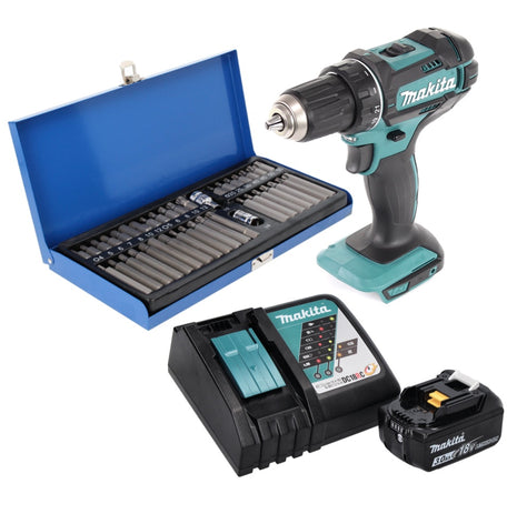 Makita DDF 482 RF1 Akku Bohrschrauber 18 V 62 Nm + 1x Akku 3,0 Ah + Ladegerät + 40 tlg. Bit Set