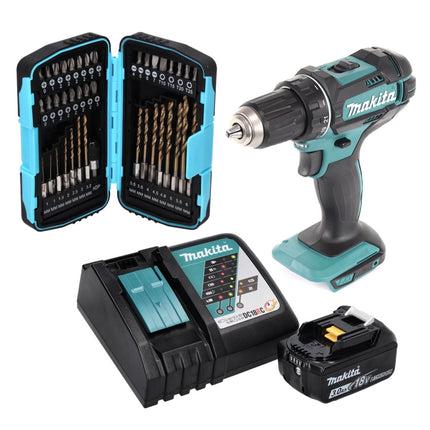 Makita DDF 482 RF1 taladro atornillador inalámbrico 18 V 62 Nm + 1x batería 3,0 Ah + cargador + juego de brocas de 40 piezas