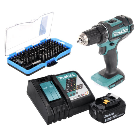 Makita DDF 482 RF1 perceuse-visseuse sans fil 18 V 62 Nm + 1x batterie 3,0 Ah + chargeur + jeu d'embouts 100 pièces