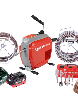 Rothenberger R600 VarioClean Akku Rohrreinigungsmaschine 18 V + 1x Akku 8,0 Ah + Ladegerät + Spiral Werkzeug Set DuraFlex ( 1000003346 ) - Toolbrothers