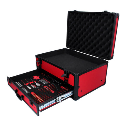 Toolbrothers TX Valigetta in alluminio per utensili, rossa - per trapani + Set di 70 punte + Inserto in schiuma a cubi