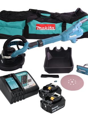 Lijadora de cuello largo a batería Makita DSL 800 RGX 18 V 225 mm sin escobillas + 2x baterías 6,0 Ah + cargador + accesorios + bolsa