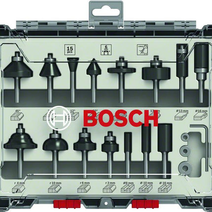 Bosch Mixed Fräser Set 15 tlg. 6 mm Schaft ( 2607017471 ) für Oberfräsen