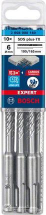 Bosch Expert SDS plus 7X Hammerbohrer 6,0 x 165 mm 10 Stk. ( 2608900160 ) 4 Schneiden Carbide Technology