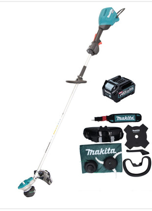 Desbrozadora de batería Makita UR 003 GD101 40 V sin escobillas IPX4 + batería 2,5 Ah + correa para el hombro + cabezal de corte + cabezal de hilo + cuchillo para moscas + bolsa - sin cargador