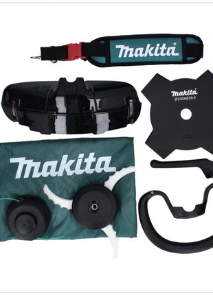 Desbrozadora de batería Makita UR 003 GD101 40 V sin escobillas IPX4 + batería 2,5 Ah + correa para el hombro + cabezal de corte + cabezal de hilo + cuchillo para moscas + bolsa - sin cargador