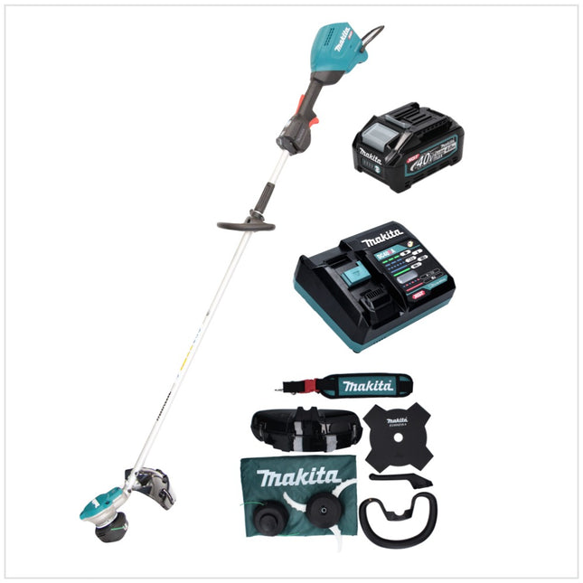 Makita UR 003 GM101 Akku Freischneider 40 V Brushless IPX4 + Akku 4,0 Ah + Ladegerät + Schultergurt + Messerkopf + Fadenkopf + Schlagmesser + Tasche