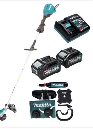 Makita UR 003 GM201 Akku Freischneider 40 V Brushless IPX4 + 2x Akku 4,0 Ah + Ladegerät + Schultergurt + Messerkopf + Fadenkopf + Schlagmesser + Tasche