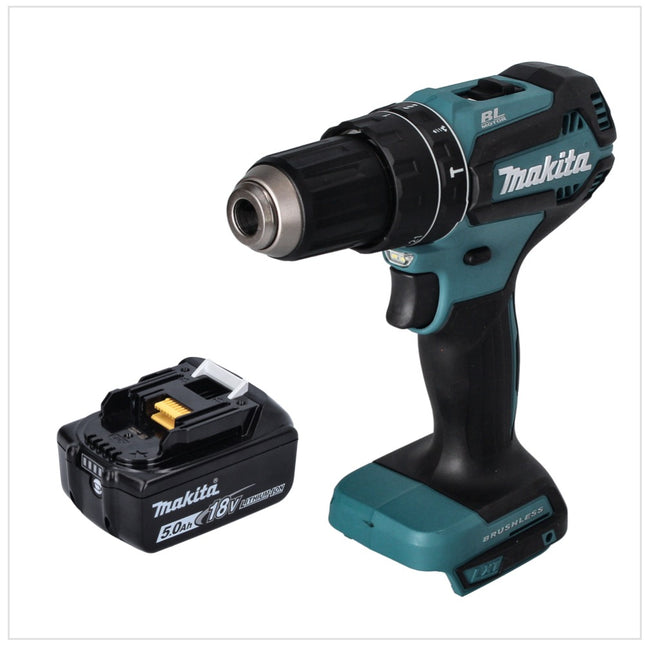 Taladro de percusión sin cable Makita DHP 485 T1 18 V 50 Nm sin escobillas + 1x batería recargable 5,0 Ah - sin cargador