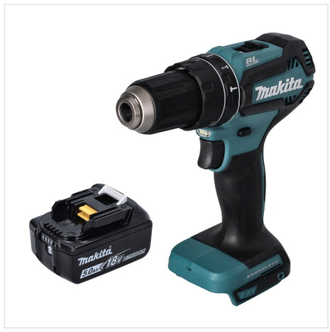 Makita DHP 485 T1 akumulatorowa wiertarko-wkrętarka udarowa 18 V 50 Nm bezszczotkowa + 1x akumulator 5,0 Ah - bez ładowarki