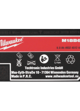 Milwaukee M18 B6 Set de batteries 2x 6,0 Ah / 6000 mAh 18V (2x 4932451244)