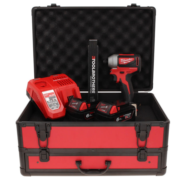 Milwaukee M18 BLID2-602FC TX Visseuse à percussion sans fil 180Nm 1/4" 18V Brushless + 2x Batteries 6,0 Ah + Chargeur + Mètre pliant + Coffret TX