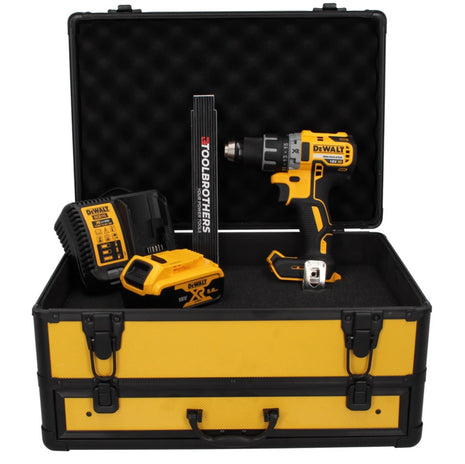 Taladro atornillador inalámbrico DeWalt DCD 791 P1 TX 18 V 70 Nm sin escobillas + 1x batería 5,0 Ah + cargador + metro plegable + estuche TX