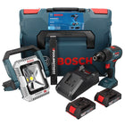 Bosch GSB 18V-55 Professional Akku Schlagbohrschrauber 18 V 55 Nm Brushless + 2x Akku 2,0 Ah + Ladegerät + L-Boxx + GLI 18 V-1900 Akku Baustellen Lampe + Toolbrothers Gliedermaßstab