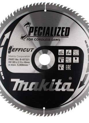 Makita CMSXF305100G Lame de scie SPECIALIZED EFFICUT 305 x 2,15 x 30 mm (B-67321) 100 dents pour le bois