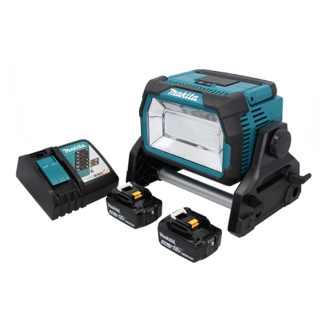 Makita DML 809 RF faretto LED a batteria per edilizia 18 V 10000 lm + 2x batteria ricaricabile 3,0 Ah + caricabatterie