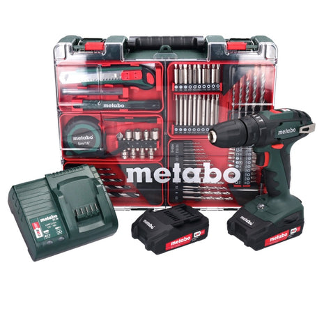 Metabo SB 18 set Perceuse à percussion sans fil 18 Volt 48 Nm (602245880) + 2x Batteries 2,0 Ah + Chargeur + Jeu de 88 forets + Coffret de transport