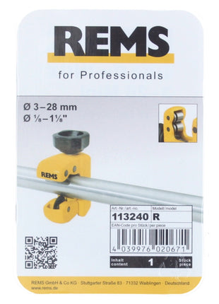 REMS RAS CU-INOX 3-28 MINI Rohrabschneider 3 - 28 mm 1/8 - 1 1/8'' ( 113240 R )