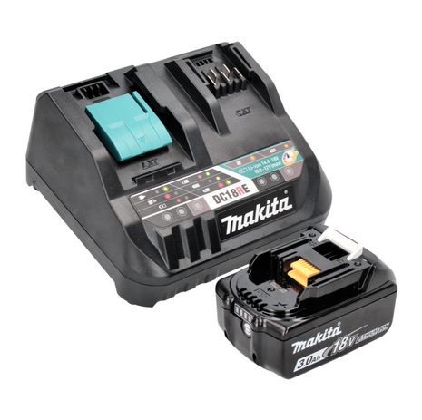 Kit de fuente de alimentación Makita de 18 V con 1 batería BL 1830 B de 3,0 Ah (197599-5) + cargador rápido múltiple DC 18 RE (198720-9)