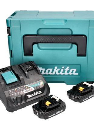 Kit de fuente de alimentación Makita de 18 V con 2 baterías BL 1820 B de 2,0 Ah (2x 197254-9) + cargador multirápido DC 18 RE (198720-9) + Makpac