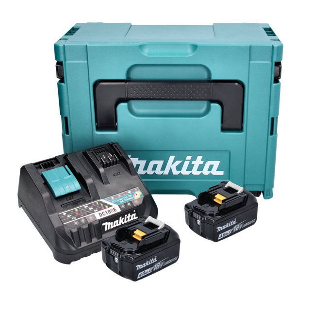 Kit alimentatore Makita 18 V con 2x batteria BL 1840 B 4,0 Ah ( 2x197265-4 ) + caricabatterie rapido DC 18 RE Multi ( 198720-9 ) + Makpac