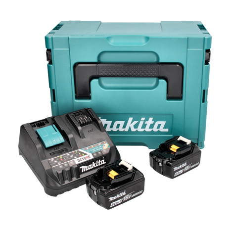 Kit de fuente de alimentación Makita de 18 V con 2 baterías BL 1860 B de 6,0 Ah (2x 197422-4) + cargador multirápido DC 18 RE (198720-9) + Makpac