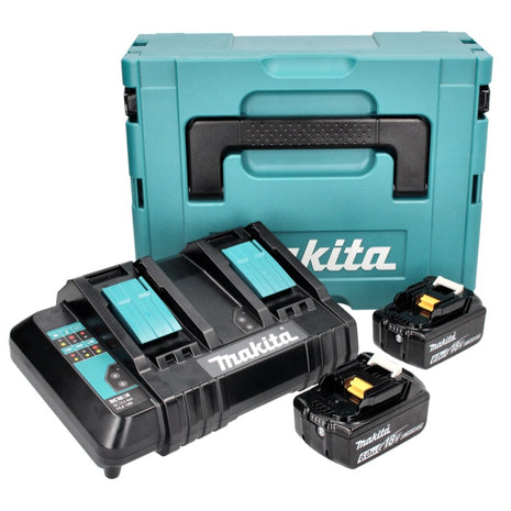 Kit de fuente de alimentación Makita 18 V con 2 baterías BL 1860 B 6,0 Ah (197422-4) + cargador doble DC 18 SH (199687-4) + Makpac