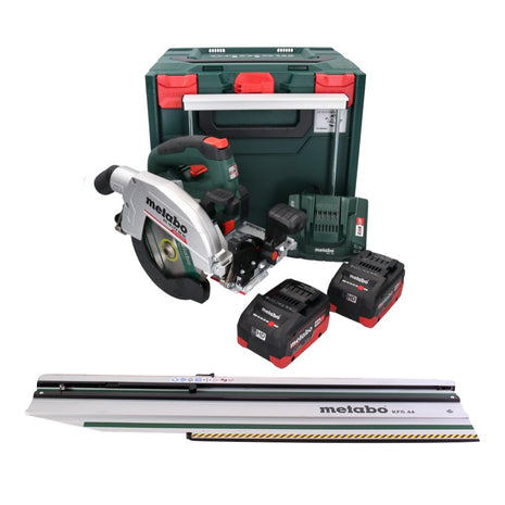 Scie circulaire sur batterie Metabo KS 18 LTX 66 BL 18 V 165 mm + 2x batteries 5,5 Ah + chargeur + rail de capuchon + métaBOX