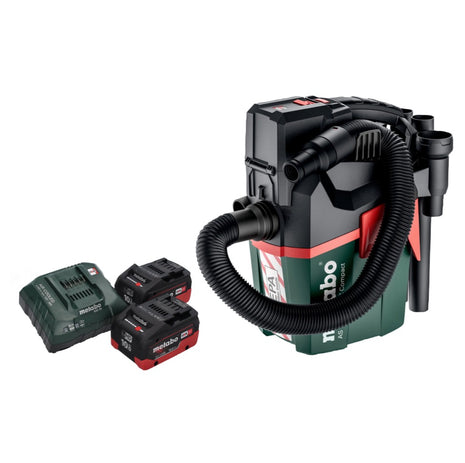 Metabo AS 18 HEPA PC Aspirador de batería compacto 18 V 6 l Aspirador en seco y húmedo con función de soplado + 2x baterías 10,0 Ah + cargador