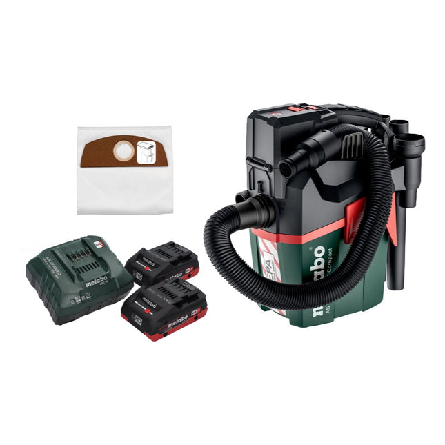 Metabo AS 18 HEPA PC Compact Akku Sauger 18 V 6 l Nass und Trocken Sauger mit Blasfunktion + 2x Akku 4,0 Ah + Ladegerät + 5x Filterbeutel