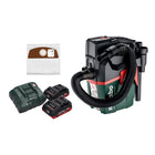 Metabo AS 18 HEPA PC Compact Akku Sauger 18 V 6 l Nass und Trocken Sauger mit Blasfunktion + 2x Akku 4,0 Ah + Ladegerät + 5x Filterbeutel