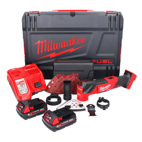 Milwaukee M18 FMT-202X outil multifonction à batterie FUEL 18 V sans balais + 2x batteries 2,0 Ah + chargeur + jeu d'accessoires 7 pièces + coffret HD