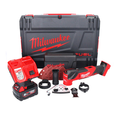 Milwaukee M18 FMT-601X outil multifonction à batterie FUEL 18 V sans balais + 1x batterie 6,0 Ah + chargeur + jeu d'accessoires 7 pièces + coffret HD