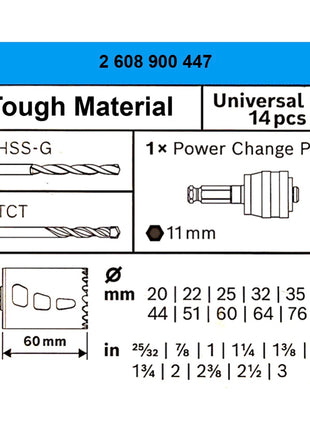 Bosch EXPERT Tough Material Juego de sierras perforadoras 20 - 76 mm 14 piezas (2608900447) Carburo universal - sucesor de 2608594185