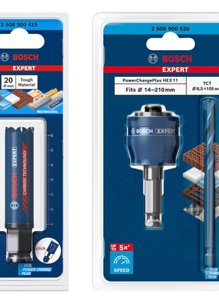 Bosch EXPERT Juego básico de sierra perforadora para materiales resistentes, 20 x 60 mm, carburo (2608900526), ​​universal + adaptador de cambio de corriente (2608900526)