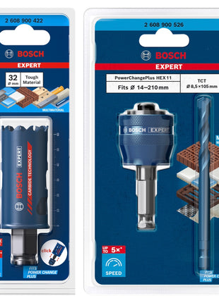 Bosch EXPERT Tough Material Lochsägen Starter Set 32 x 60 mm Carbide ( 2608900422 ) Universal + Power Change Adapter ( 2608900526 )