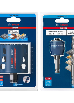 Bosch EXPERT Tough Material Lochsägen Starter Set 67 x 60 mm Carbide ( 2608900432 ) Universal + Power Change Adapter ( 2608900527 )